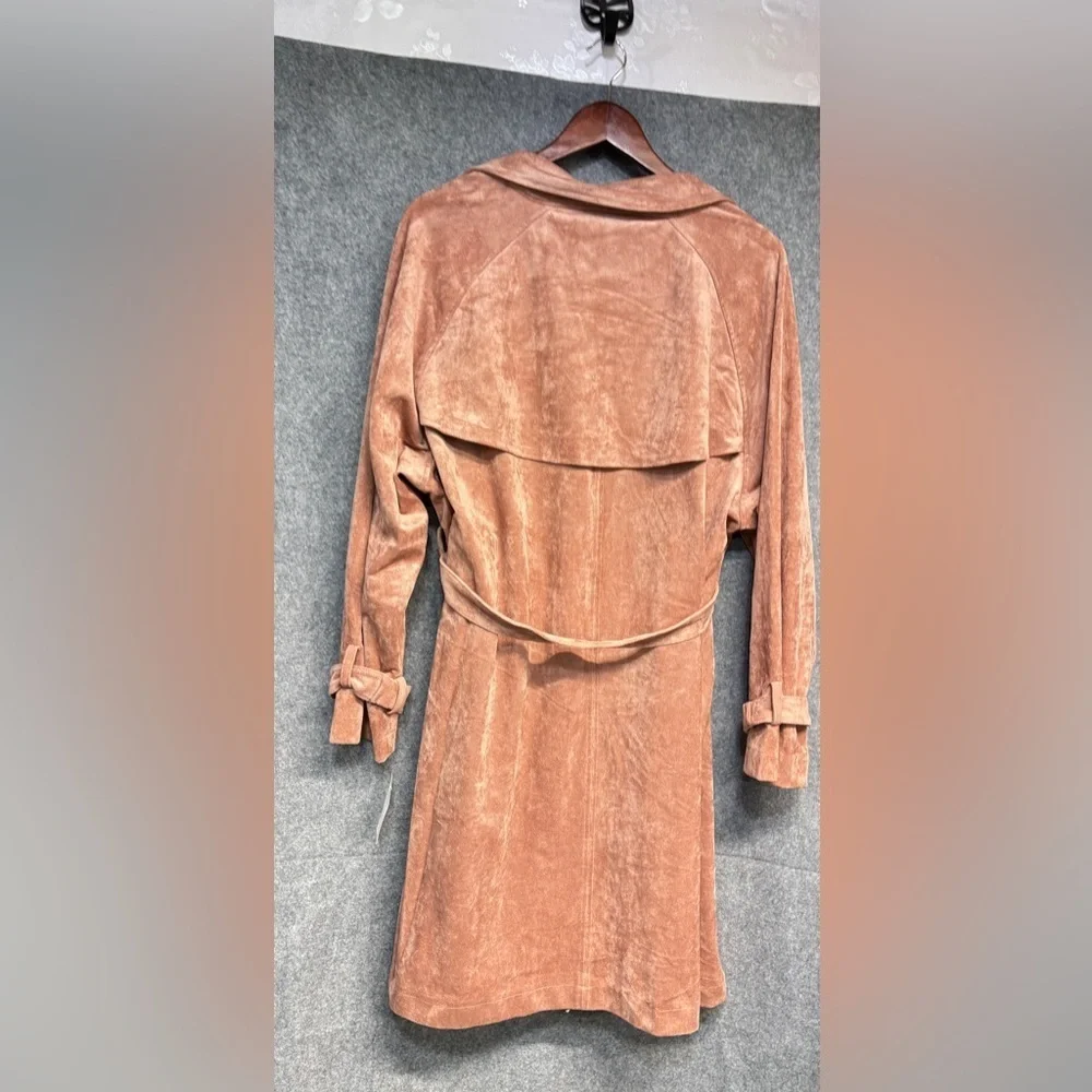 Oat New York Suede Blush long tie belt Trench Coat Medium with pockets - Picture 9 of 12